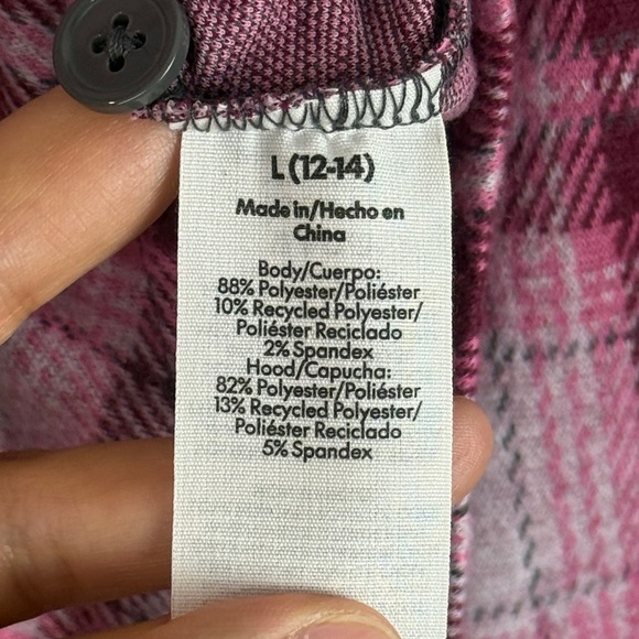 No Boundaries Pink & Gray Plaid Hooded Button & Zip Flannel Shirt Size Large - Picture 11 of 15